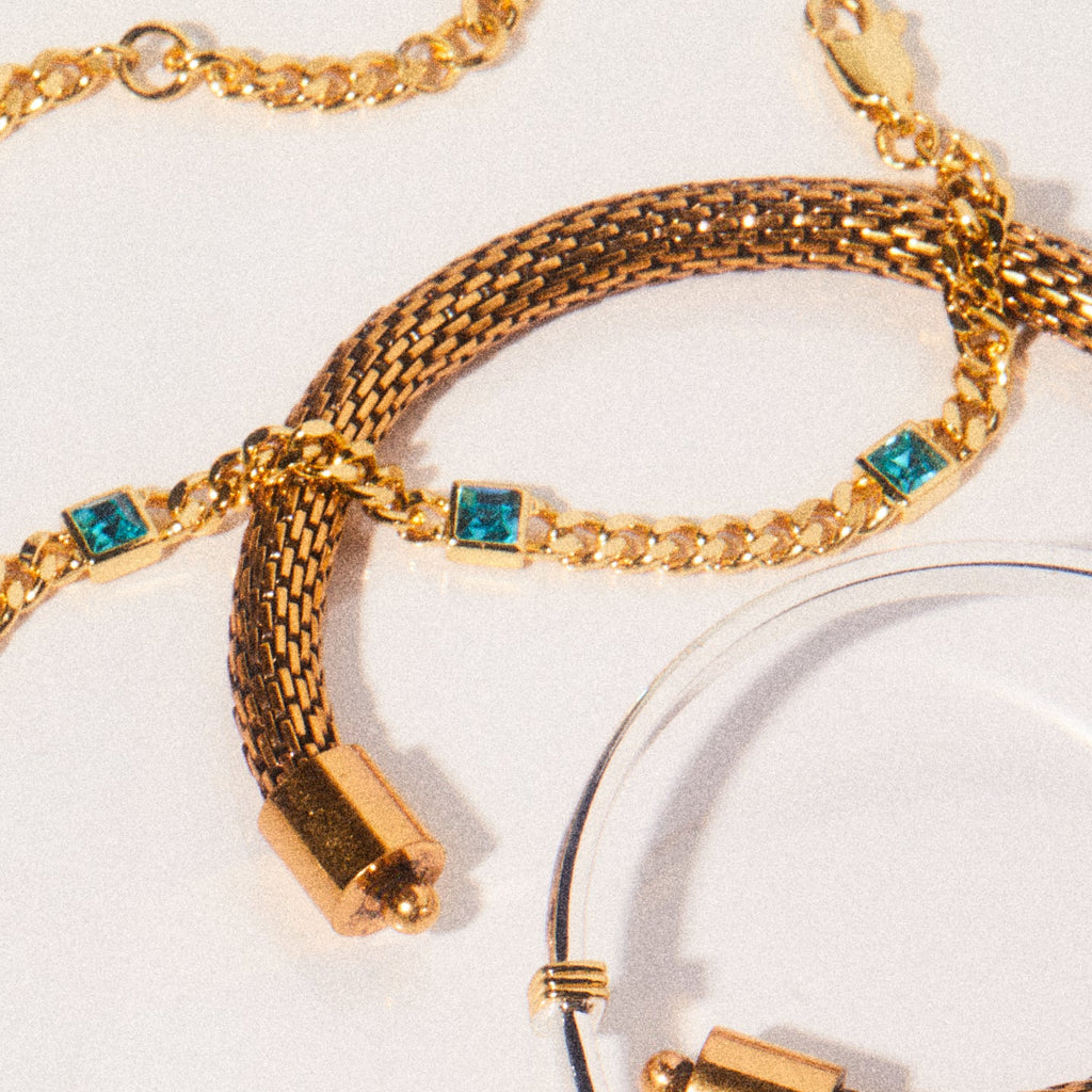 March Birthstone Aquamarine Curb Chain Bracelet