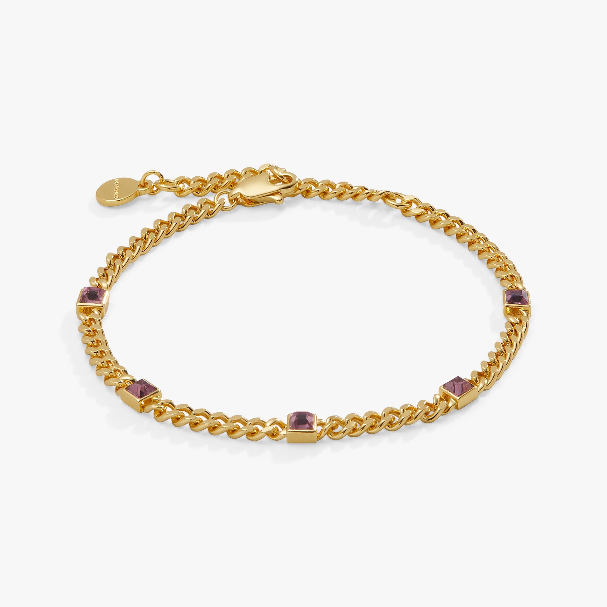 June Birthstone Light Amethyst Curb Chain Bracelet