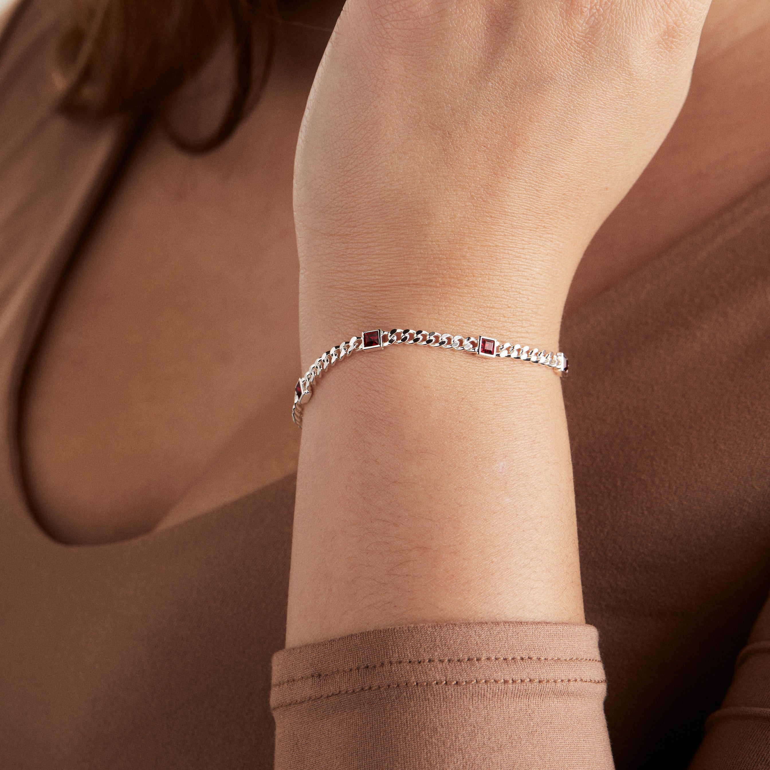 January Birthstone Scarlet Curb Chain Bracelet